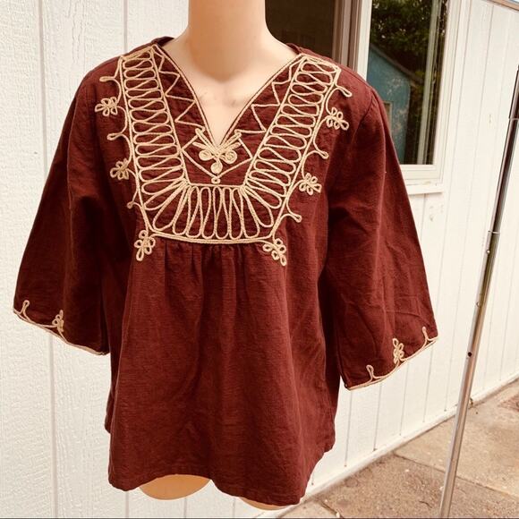 VINTAGE BOHO HIPPIE SOUTACHE EMBROIDERY TOP M - Picture 1 of 8